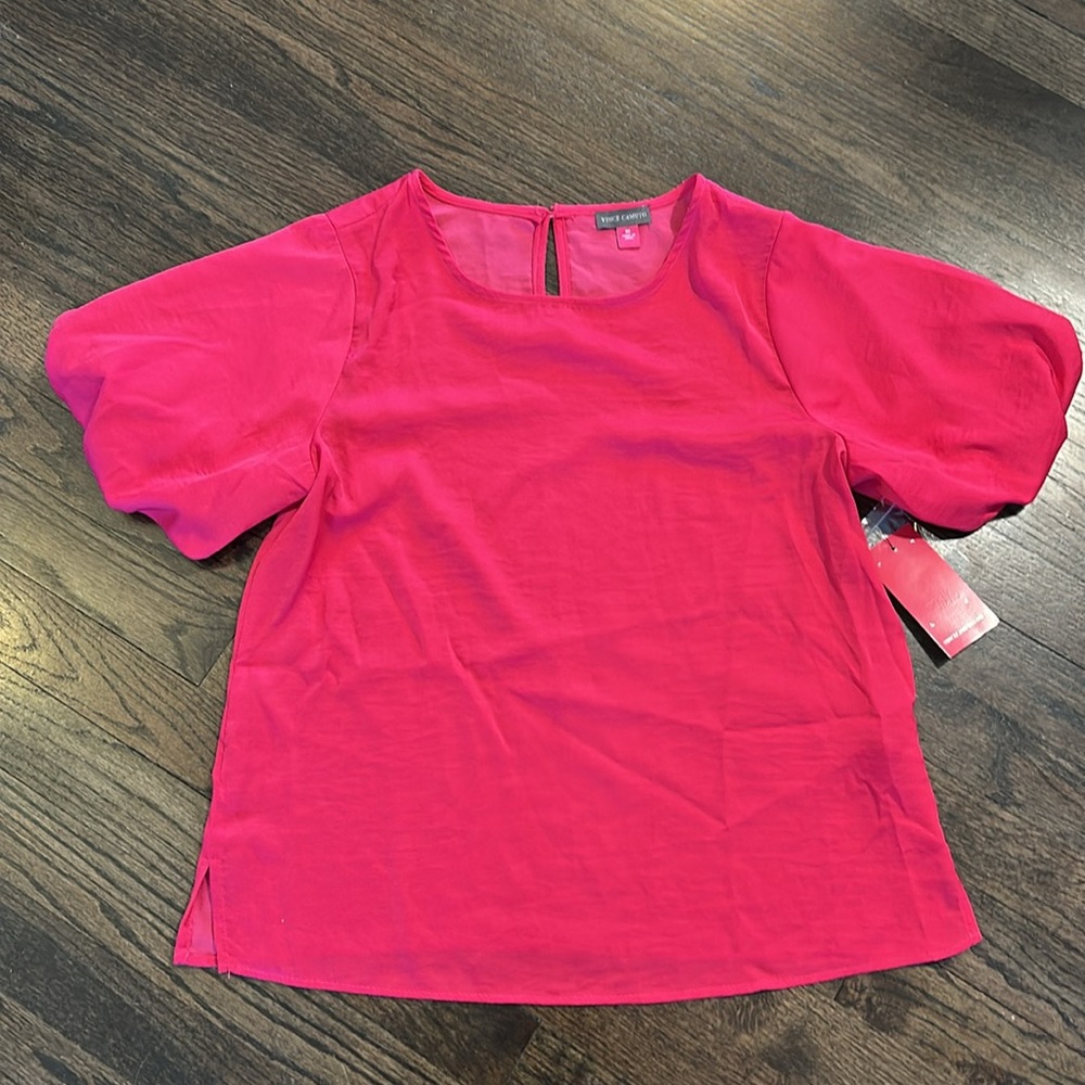 Vince Camuto Womens Pink Puff Sleeve Top Casual Blouse Shirt NWT Medium M NEW